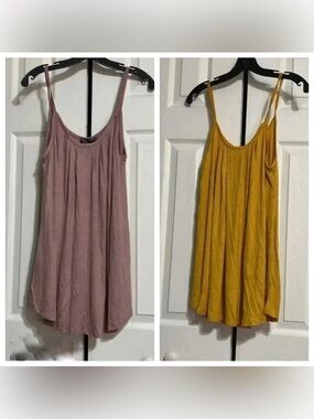 2 Shop Basic tank tops yellow & mauve top shirt blouse set size LARGE